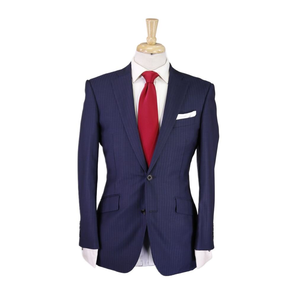 Richard James Navy Blue Tonestripe Dormeuil Wool 2-Btn Slim Suit 38S